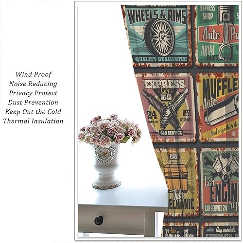 Miniatura 5 de Cortinas retro para automóvil, diseño de ruta 66, diseño de retazos, patrón de retazos, cortinas opacas para decoración del hogar, para sala de