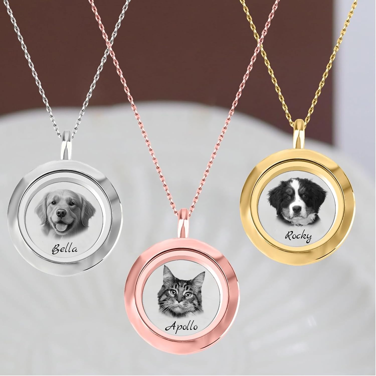 Personalized Pet Fur Locket Necklace Urn Necklaces for Ashes with Name Photo Portrait Cremation Jewelry Pet Memorial Keepsake Pendant Necklace Loss of Dog Cat Jewelry Gift for Women Men