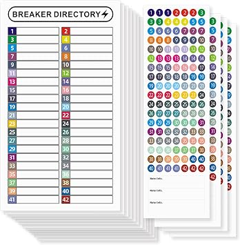 16 Sheets Breaker Panel Labels Electrical Box Sticker Numbers Breaker Panel Labels Electrical Sticker Number Catalog Load Center Adhesive Waterproof ReusableMix Colors