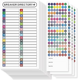 16 Sheets Breaker Panel Labels Electrical Box Sticker Numbers Breaker Panel Labels Electrical Sticker Number Catalog Load Center Adhesive Waterproof Reusable（Mix Colors）