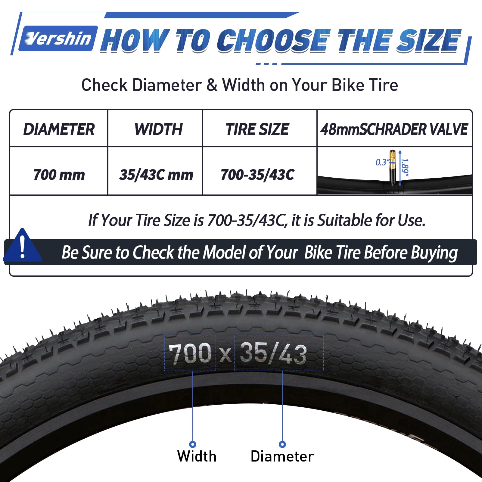 700C Bike Tubes 700 x 35C/36C/38C/40C/42C/43C Inner Tubes AV48mm Schrader Valve with 2 Tire Levers, Compatible with 700x35C 700x36C 700x38C 700x40C 700x42C 700x43C Bike Tire