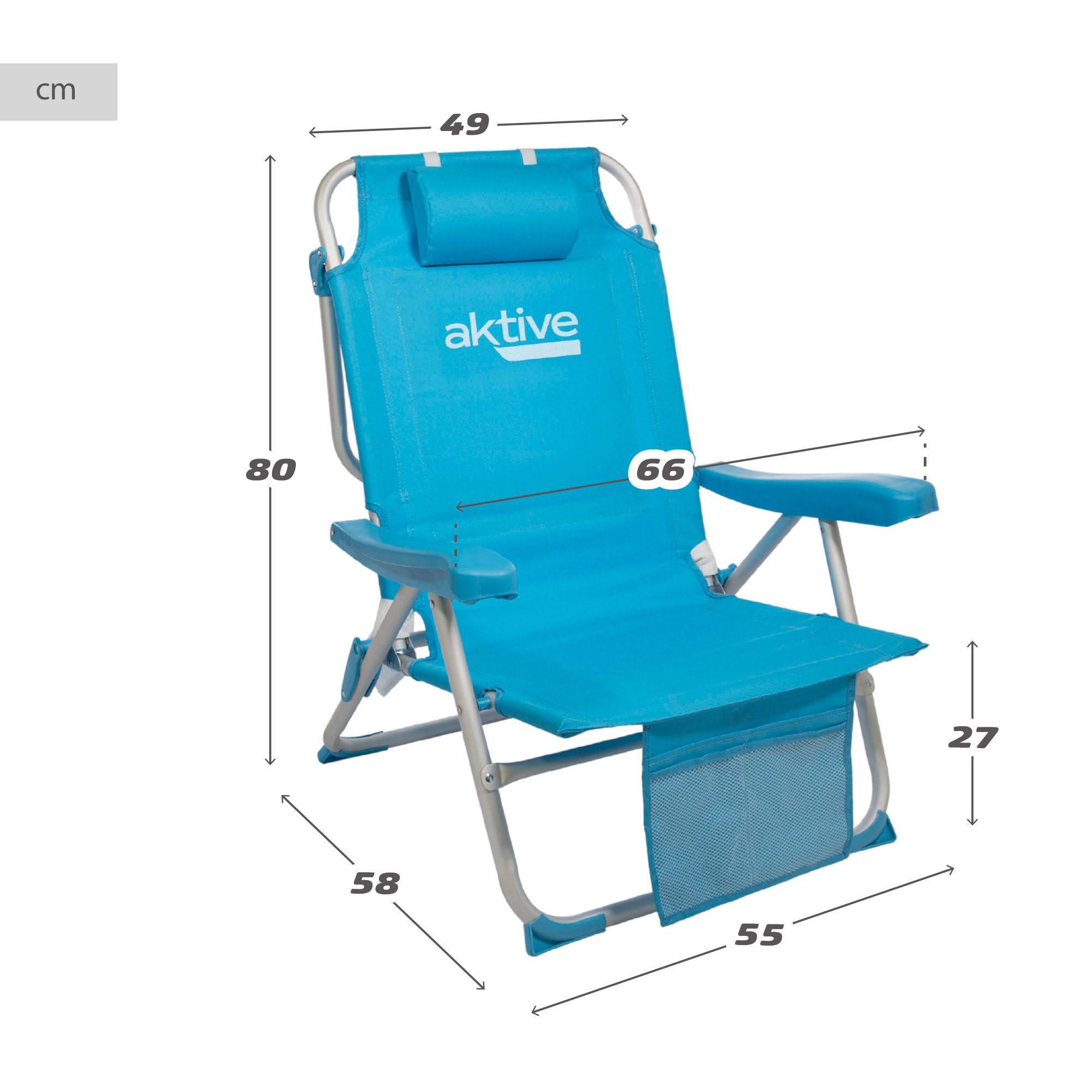 AKTIVE Confezione da 2 sedie pieghevoli multiposizione per spiaggia, giardino, terrazza o campeggio, 5 posizioni, 49 x 58 x 80 cm, altezza seduta 27 cm, piedini antiribaltamento, supporta 100 kg, con