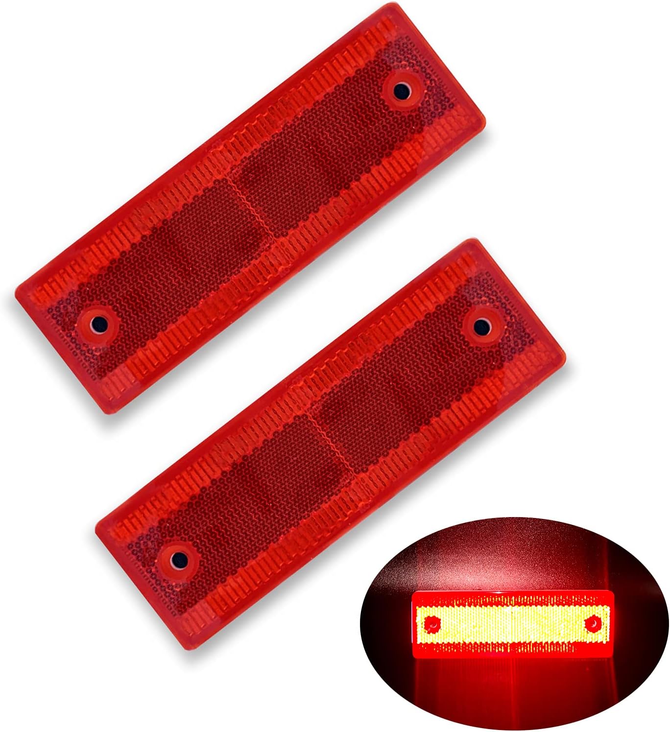 4A / GB23254 / CCC 2pcs Rectangle Reflector Self Adhesive Stick on Screw on Trailer Driveway Mailbox (Red)