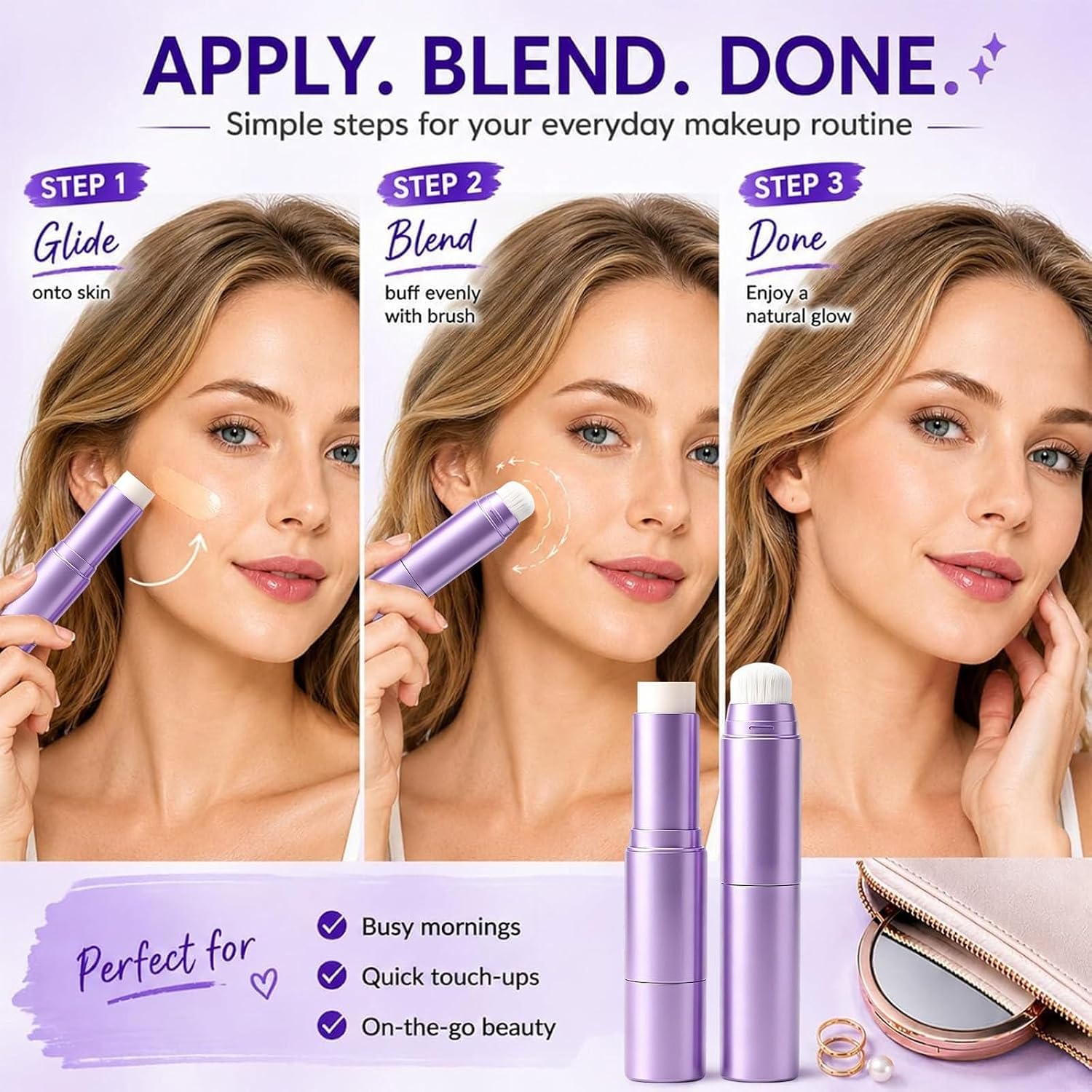 Farbwechselnde Foundation Stick mit Pinsel, Selbstanpassendes Make-up, Aufbaubare Deckkraft, Feuchtigkeitsspendendes Creme-Make-up für Natürliches Finish,DARK SKIN