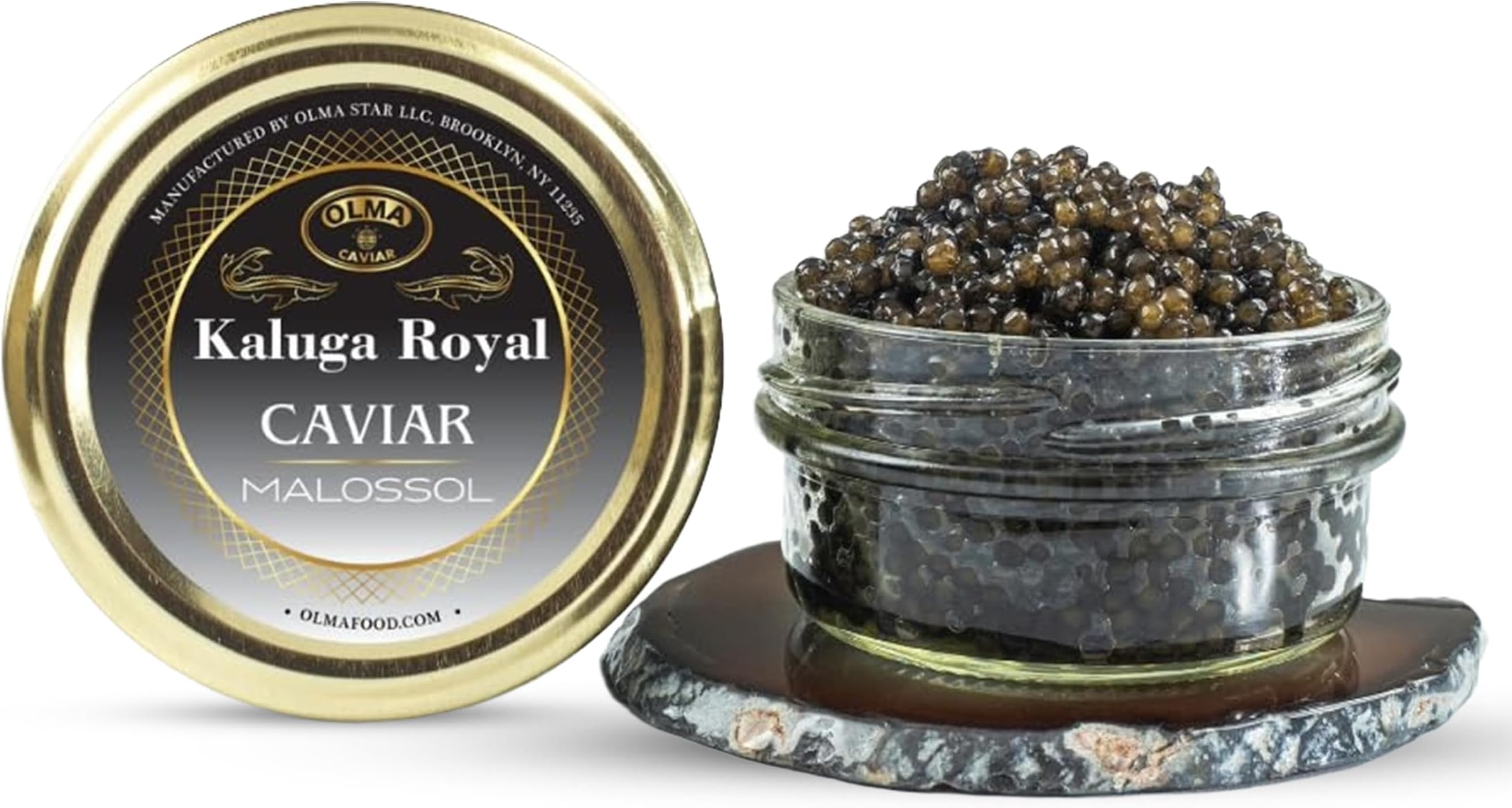 OVERNIGHT GUARANTEED - OLMA Kaluga Sturgeon Black Caviar- Large Pearly Grains, Smooth Flavor, Superior Grade- 2 oz/56 g