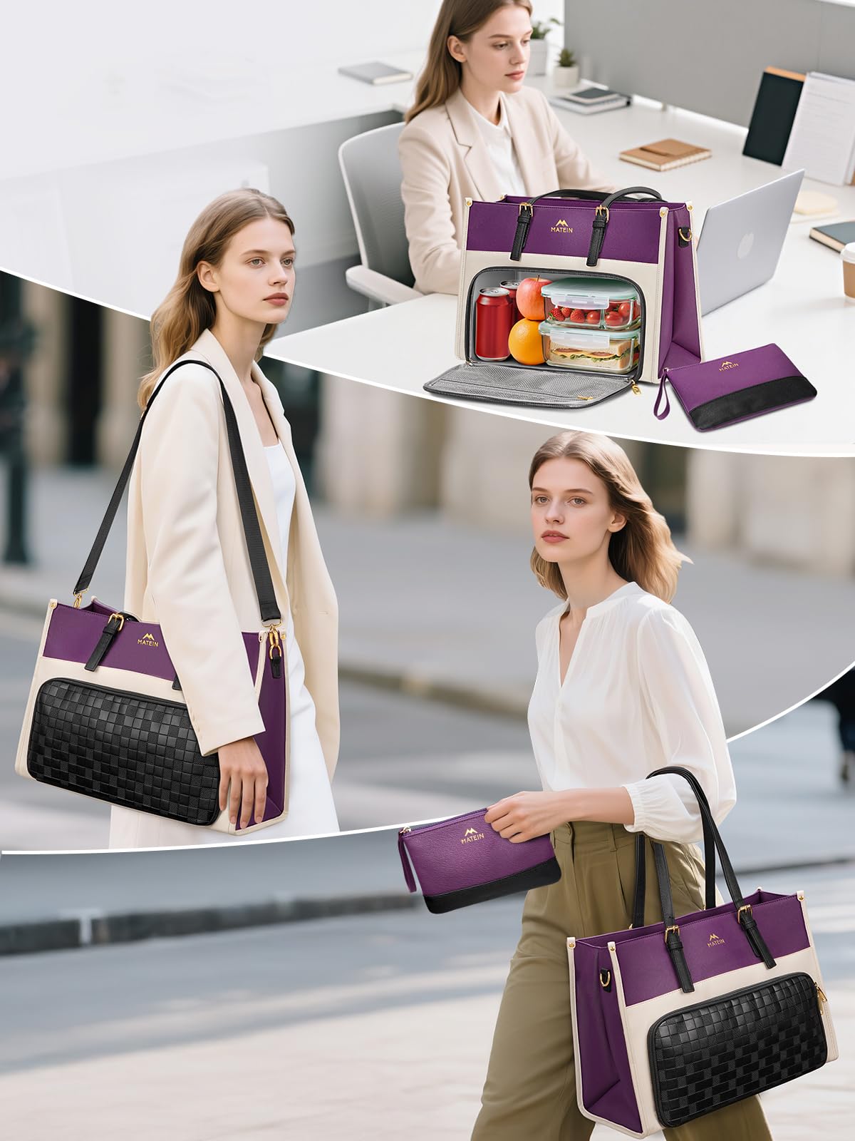 MATEIN Bolso Portatil Mujer de 15.6 Pulgadas, Bolso Mujer Grande, Morado