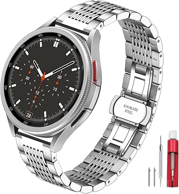 Metal Watch Band Compatible with Samsung Galaxy Watch 6 Classic 47mm 43mm Samsung Watch 6/5/4 Bands 40mm 44mm/Galaxy Watch 5 Pro 45mm, 20mm Solid Mesh Strap Replacement Bracelet for Men Women
