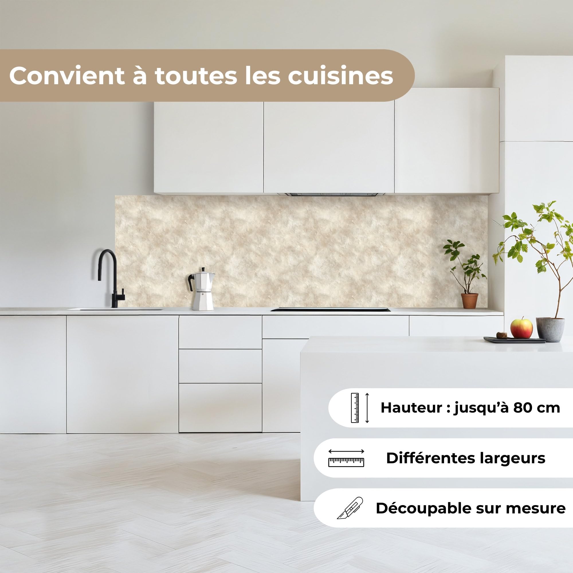 KitchenYeah© Credence Cuisine Adhesive 60x200 cm Protege Mur Revetement Mural Adhesif Parement Interieur À Coller Plaque Plastique Rigide Beige - Structure en relief - Pierre naturelle