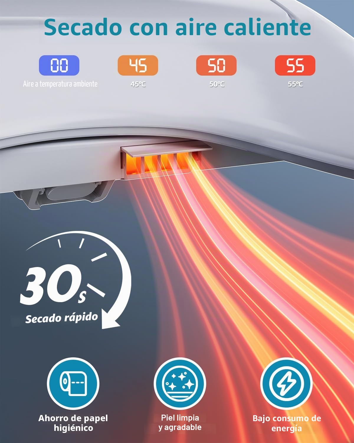 Asiento de Inodoro Inteligente con Calefacción y Agua Caliente, Tapa WC Japonesa con Chorro de Agua, Secador de Aire Templado, Apertura Automática y Función de Aroma, Tapas de Water Eléctrico