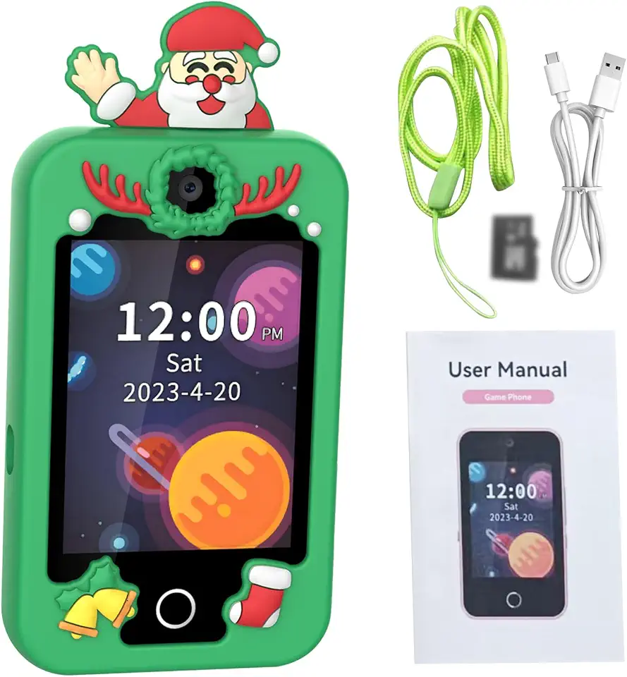 Smartphone Infantil Com Tela Sensível Ao Toque Multifuncional, Brinquedo Educacional de Aprendizagem Com Câmera e Jogos para Crianças (Papai Noel)