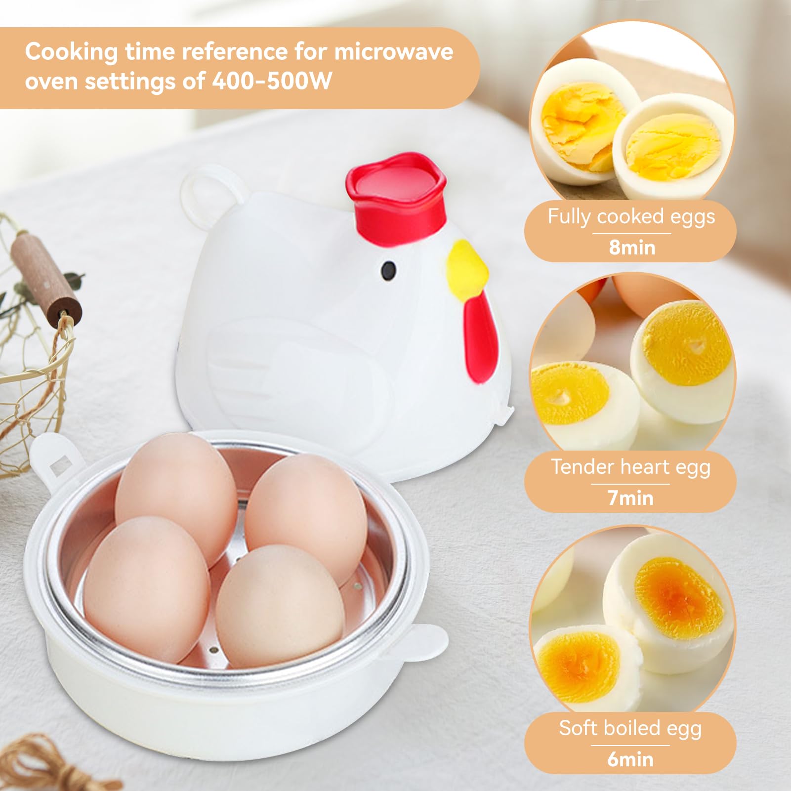 Cuoci Uova Microonde, 4 Uova Bollitore A Forma Di Pollo per Casa, Cucina, Uffici, Ristoranti e Caff