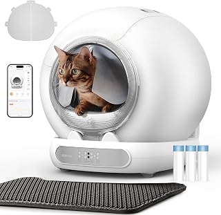 LELOPAWS Selbstreinigende Katzentoilette, 74L Katzenklo Selbstreinigend mit Türvorhang, Müllbeutel, Matte, APP Steuerung, Desodorieren, Sicher, Elektrisches Katzenklo XXL für Mehrere Katzen, Silber