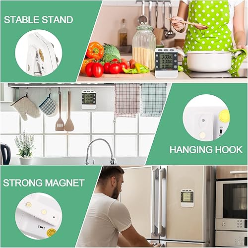 Miniatura 5 de Photect Temporizador digital de cocina dual de 2 piezas, 3 canales, cuenta arriba/abajo, temporizador de cocina con parte trasera magnética, alarma