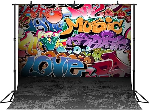 Miniatura 9 de Fondo de vinilo de graffiti de los años 80 y 90, decoración de fiesta de cumpleaños, hip-hop, fondo de fotografía personalizado, accesorios de