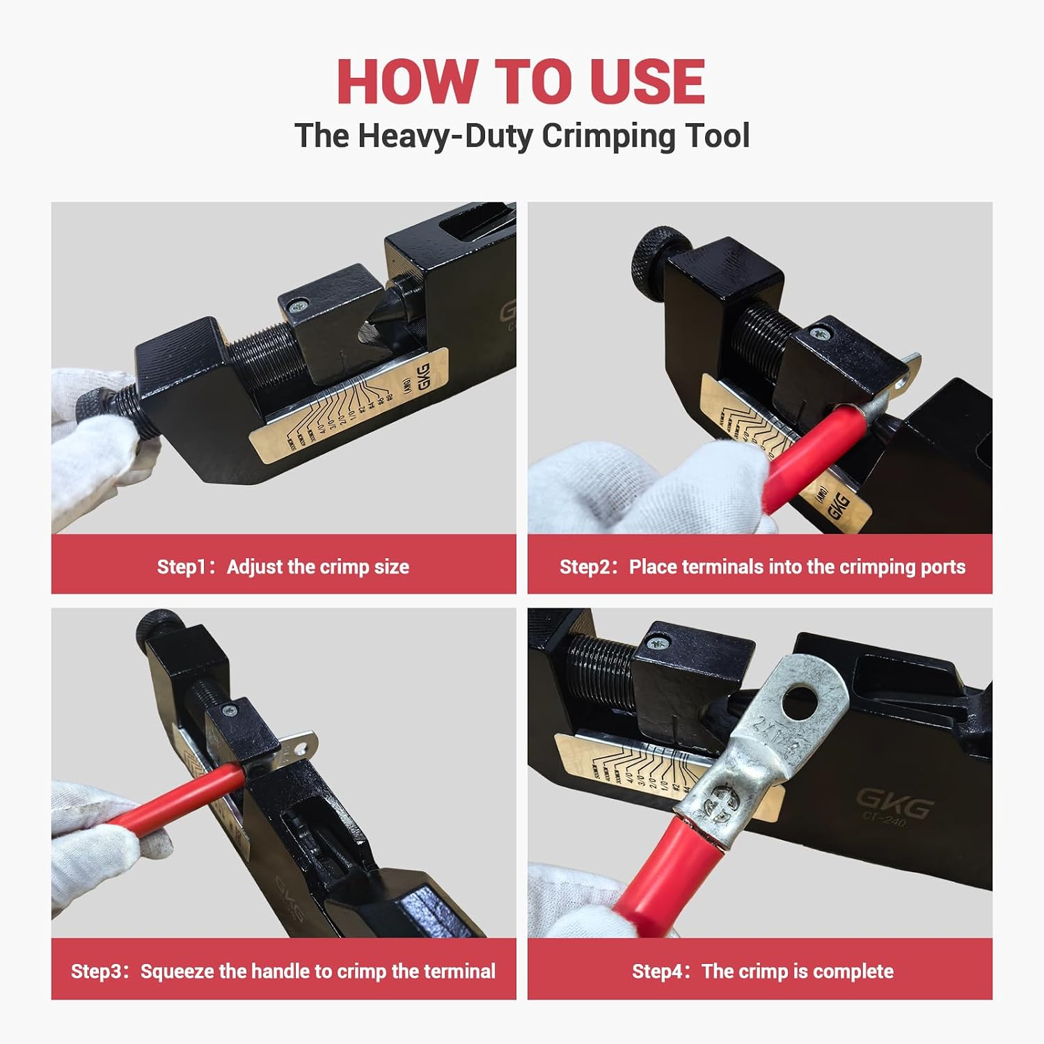 GKG Lug Crimper Tool, Dieless Design Cable Crimper for 8 AWG-500 MCM Battery & Welding Cables, 29-Inch Telescoping Handle Heavy Duty Battery Lug Crimper for Electrical, Automotive & Industrial