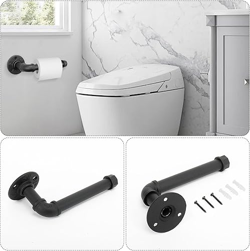 Miniatura 6 de Kit de 4 piezas de anillo de toalla de baño de tubería industrial, kit de accesorios de montaje en pared, incluye gancho para bata, toallero y