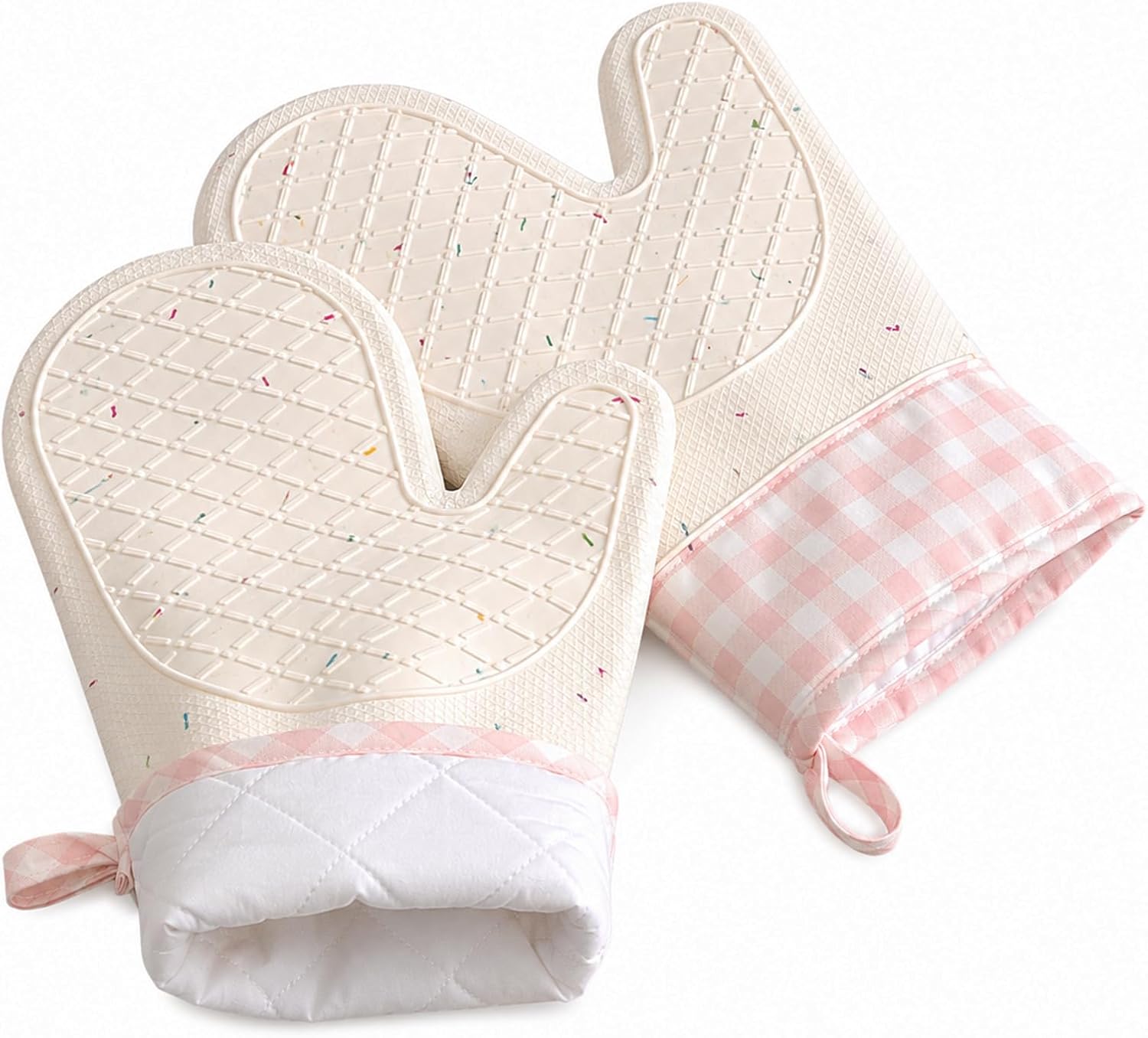Wanheart Heat Resistant Silicone Oven Mitts, Pink Cooking Gloves, 2 Pack