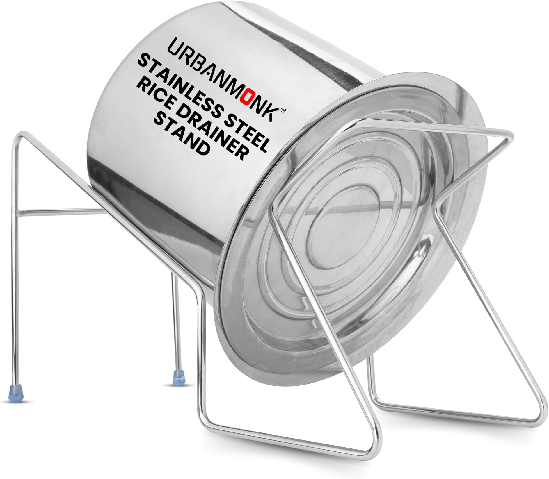 URBANMONK Rice Pot Drainer Stand | Stainless Steel Stand for Fruit, Beans, Noodle Strainer | Cooked Rice strainer stand | Hands free Rice Drainer Stand