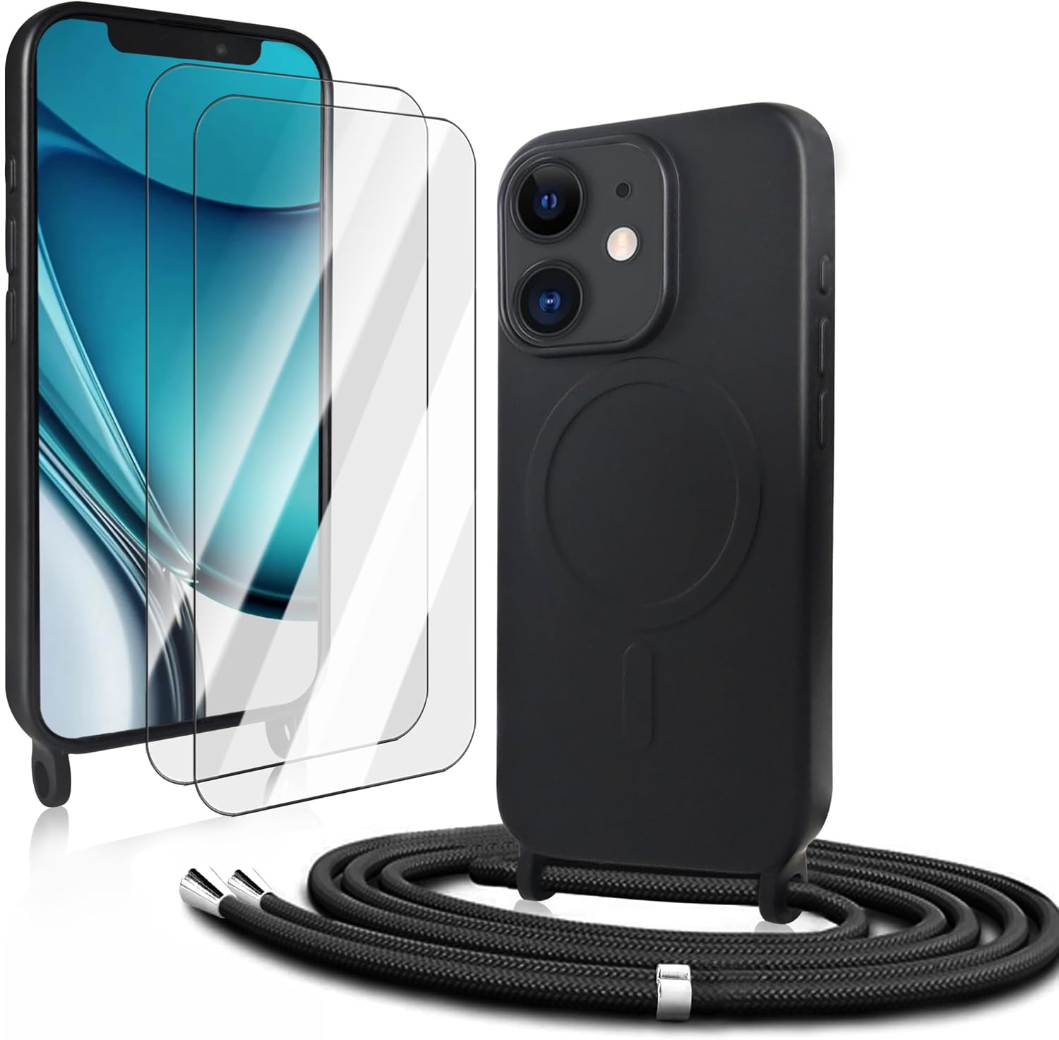 Custodia IPhone 12 Pro Max 6.7 Con Laccio A Tracolla – Cover In Silicone Morbido Blu Con Cordino Regolabile, Pratica E Anti-smarrimento