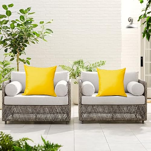 Miniatura 7 de Juego de 4 fundas de almohada amarillas para exteriores, impermeables, cuadradas, modernas, para patio, sofá, banco, fundas de almohada resistentes
