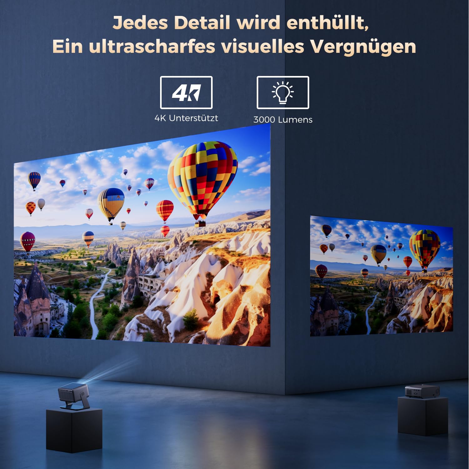 AMEELA 1080P Beamer mit WiFi und Bluetooth, Autofokus/Trapezkorrektur, 30000 Lumen, Dolby Audio, Videoprojektor für IOS/Android/PS5