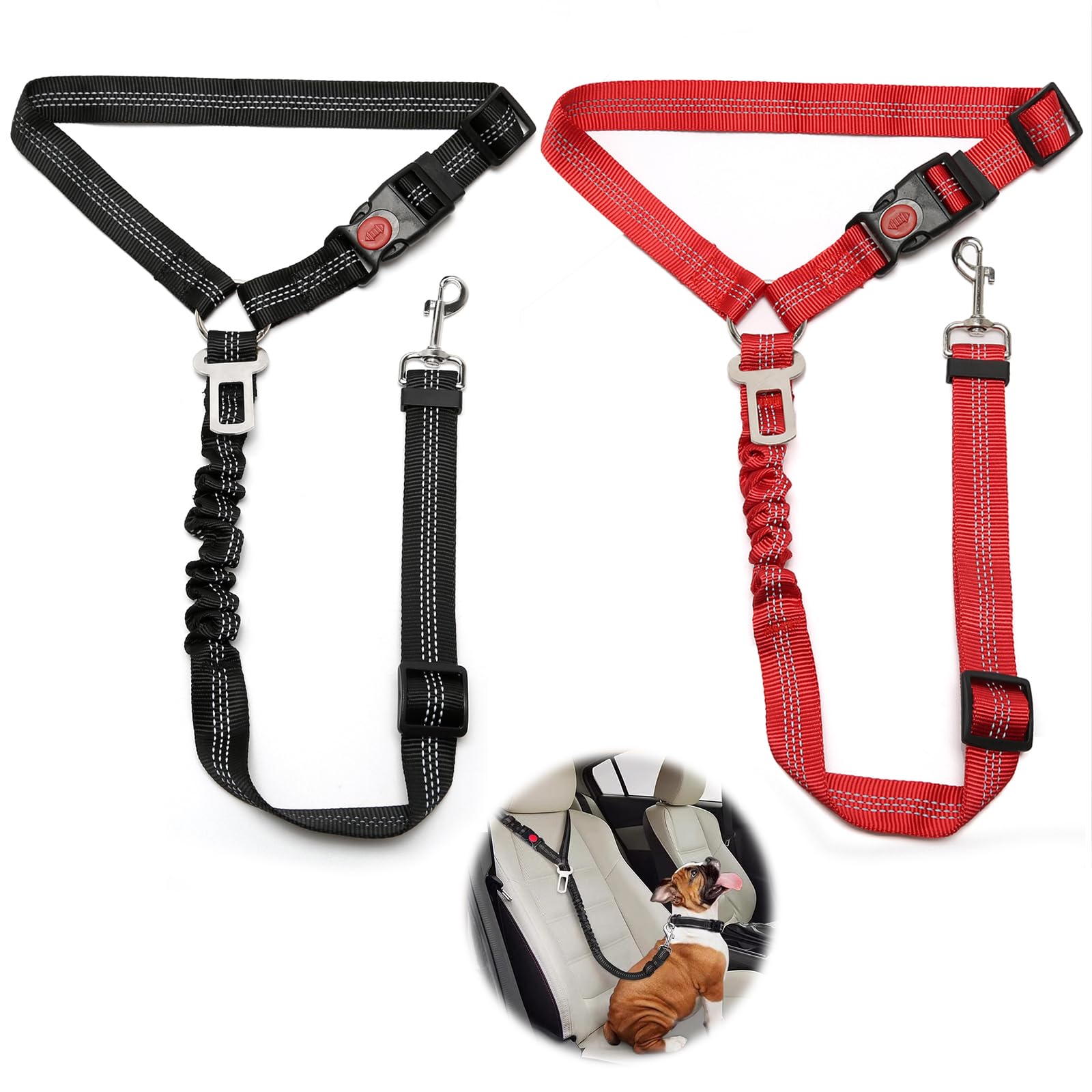 2 unidades de cinturón de seguridad ajustable para perros en el coche, cinturón de seguridad para perros con amortiguador elástico, cinturón de seguridad para perros en el coche para perros pequeños — view 7