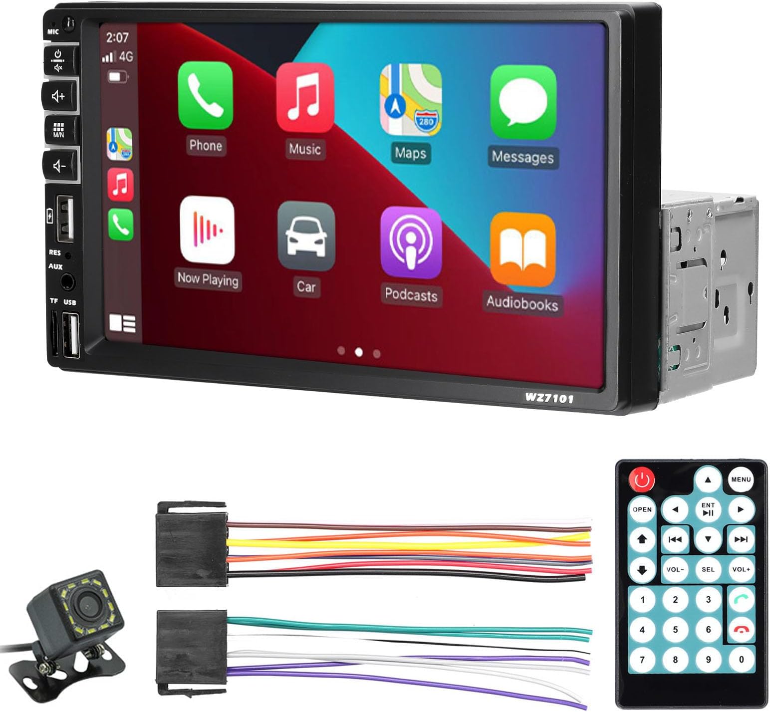 Car multifunction player,Single Din Car Stereo 7 Inch LCD Touchsn BT MP5 Player FM Built-in Carplay Android Auto Support TF/USB/AUX-IN Mobile Phone Link Hands-Free Calling Reverse Picture Steering