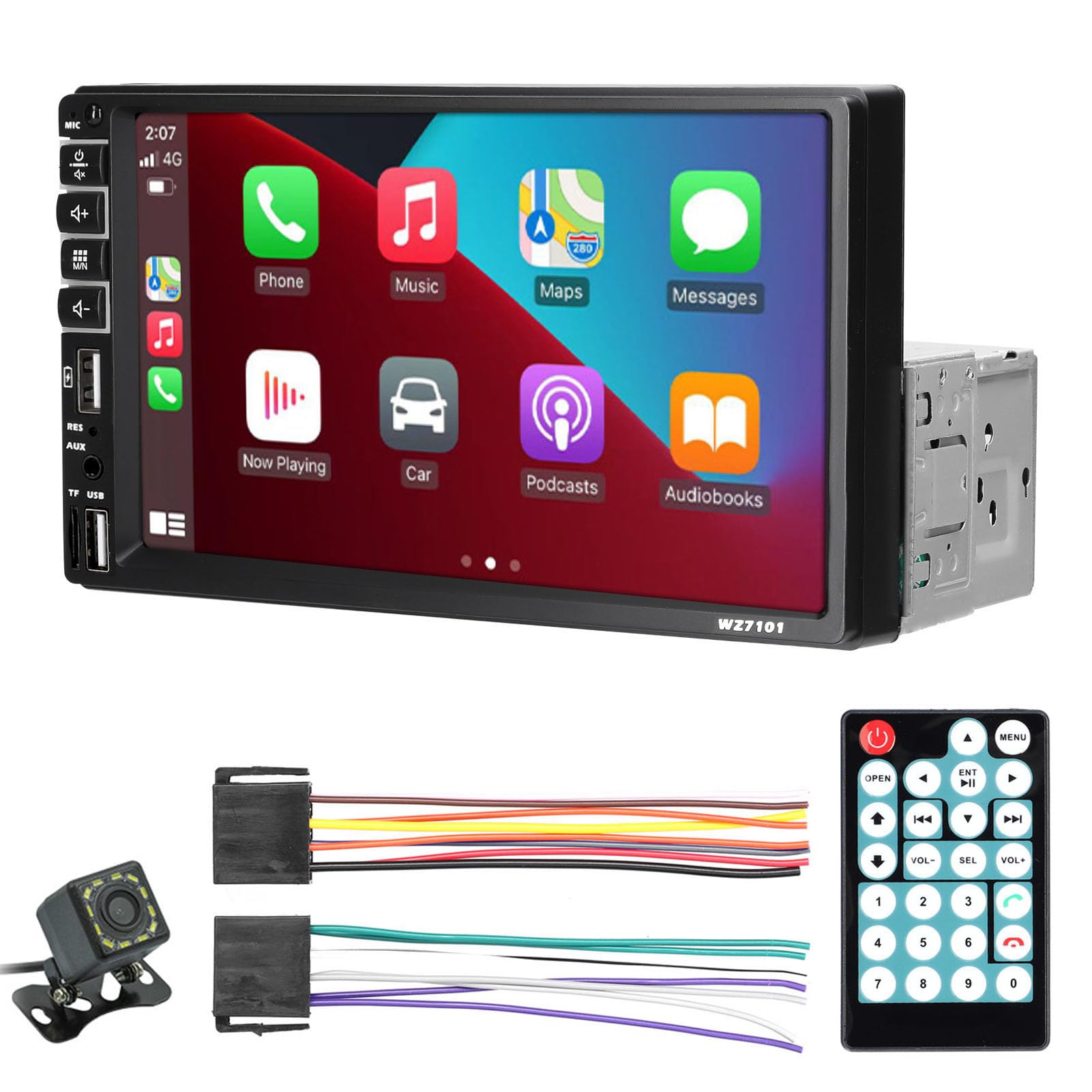 Car multifunction player,Single Din Car Stereo 7 Inch LCD Touchsn BT MP5 Player FM Built-in Carplay Android Auto Support TF/USB/AUX-IN Mobile Phone Link Hands-Free Calling Reverse Picture Steering