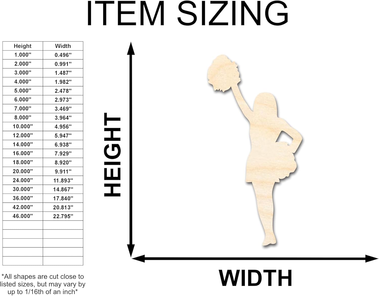 Unfinished Wood Cheerleader Silhouette | DIY Cheer Craft Cutout | up to 46" DIY 18" / 1/2"