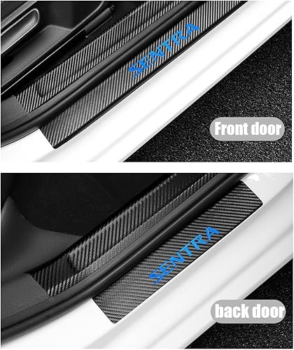 Vista 14 de LEXLEY Protector de umbral de puerta de cuero estilo fibra de carbono para Nissan Sentra 2020-2025, protector de placa antiarañazos sucios, Plateado