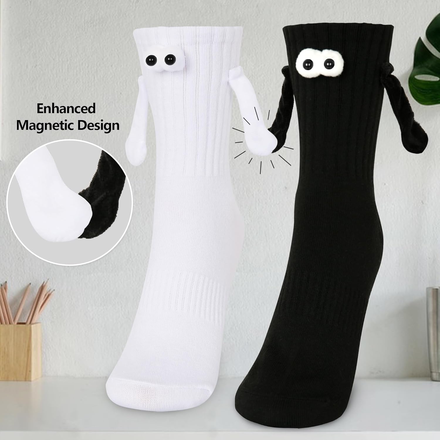 4 Pair Funny Magnetic Holding Hands Socks Funny Valentines Gifts for Her/Him Crazy Sock for Galentine's Day Women - Image 7