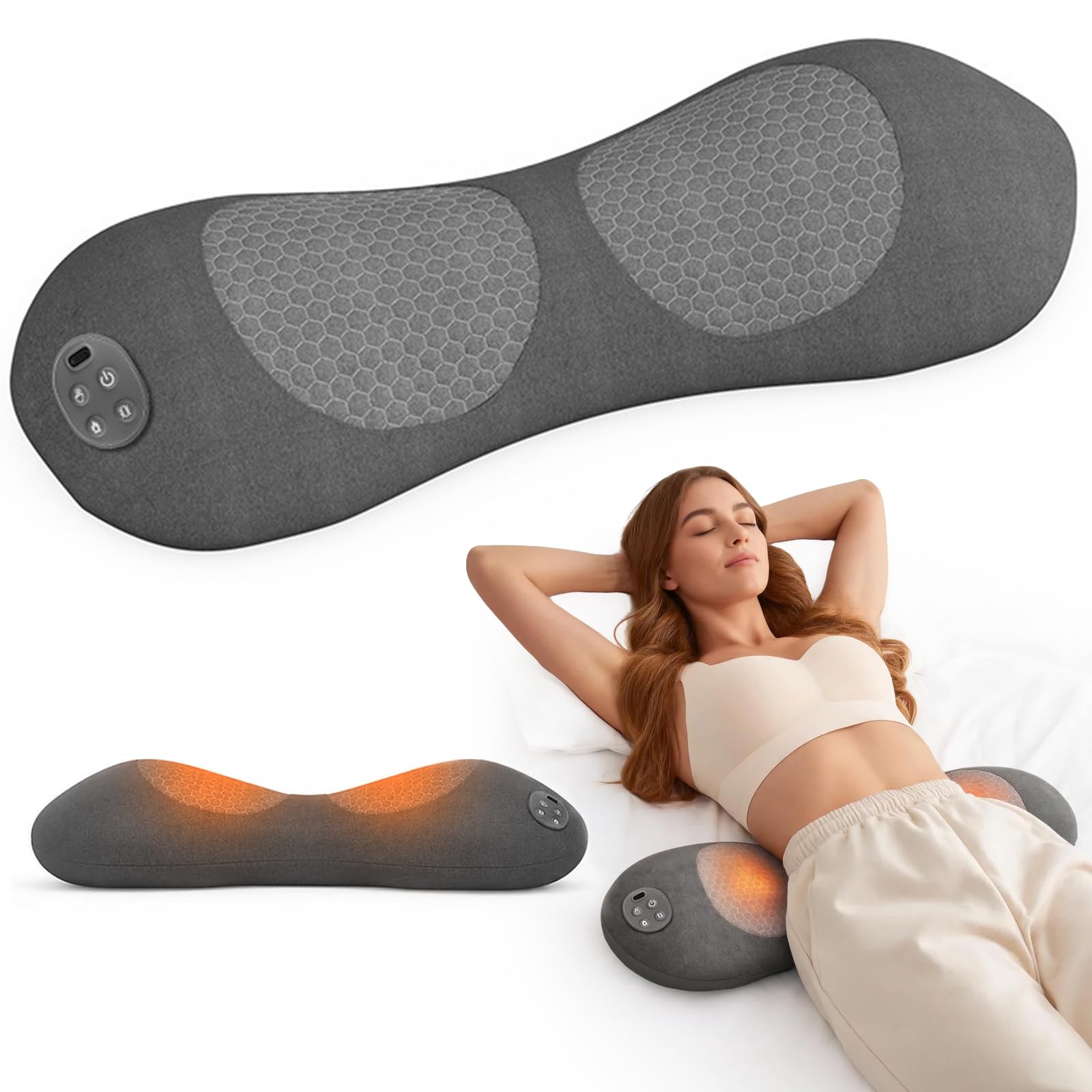 3-in-1 Rückenmassagegerät, Massagegerät mit Wärme Vibration & Dehnung | Rücken Massage Gerät, Nackenmassagegerät, Ergonomische Rückenstütze für Nacken, Schultern und Rücken Büro Zuhause Reise