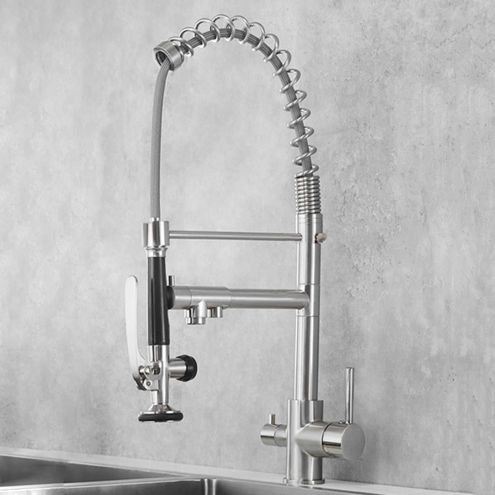 ZYCHSJXA 3 Way Kitchen Tap 2 Spary Modes Drinking Water Spring Faucet 360° Rotatable Sink Mixer Tap, Brushed, A