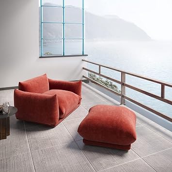 JACH Mid-Century Modern Comfy Sofa Couch with Thick Cushion, Chenille Single Accent Chair Deep Seat Couches, 50 Plush Sofas Furniture for Small Spaces Living Room Bedroom Office Apartment, Red