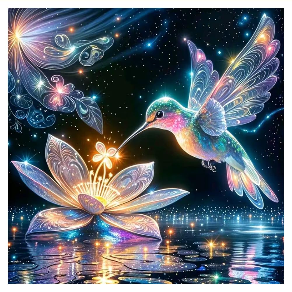 hill froeistung Hummingbird Diamond Art Kits for Adults,DIY Flower Diamond Art Painting Kits for Adults, 5D DIY Round Paint with Diamonds Crafts for