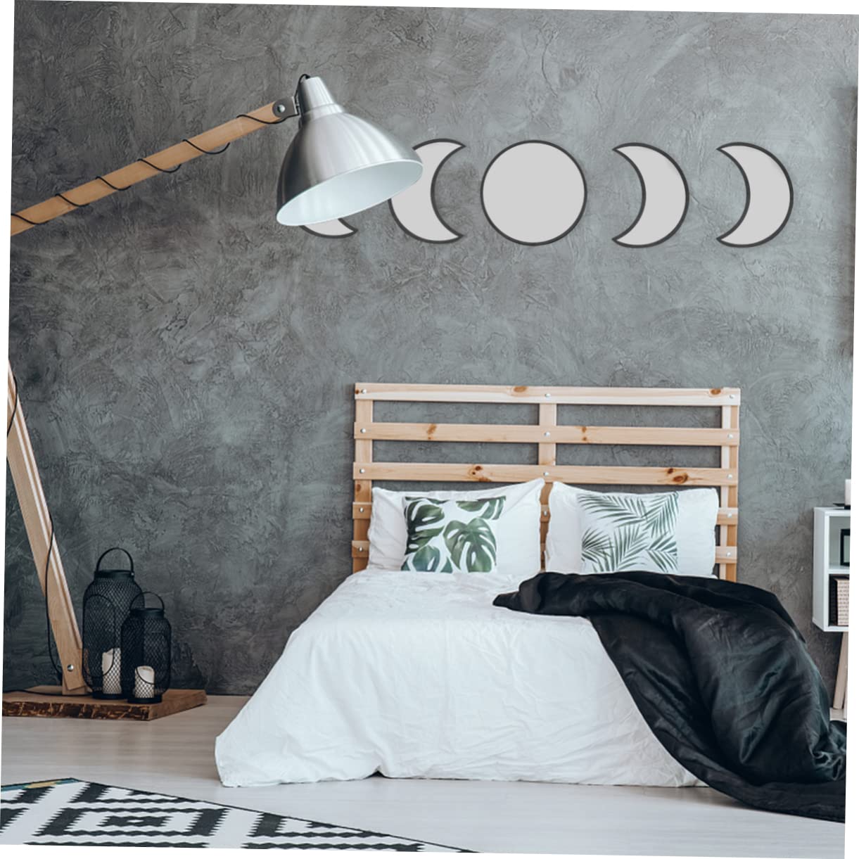 Cabilock Specchio Fase Lunare in Legno Nero, Decorazioni a Parete Bohémien, Set Stencil, Adesivo, per Soggiorno e Decorazioni Casa Moderne