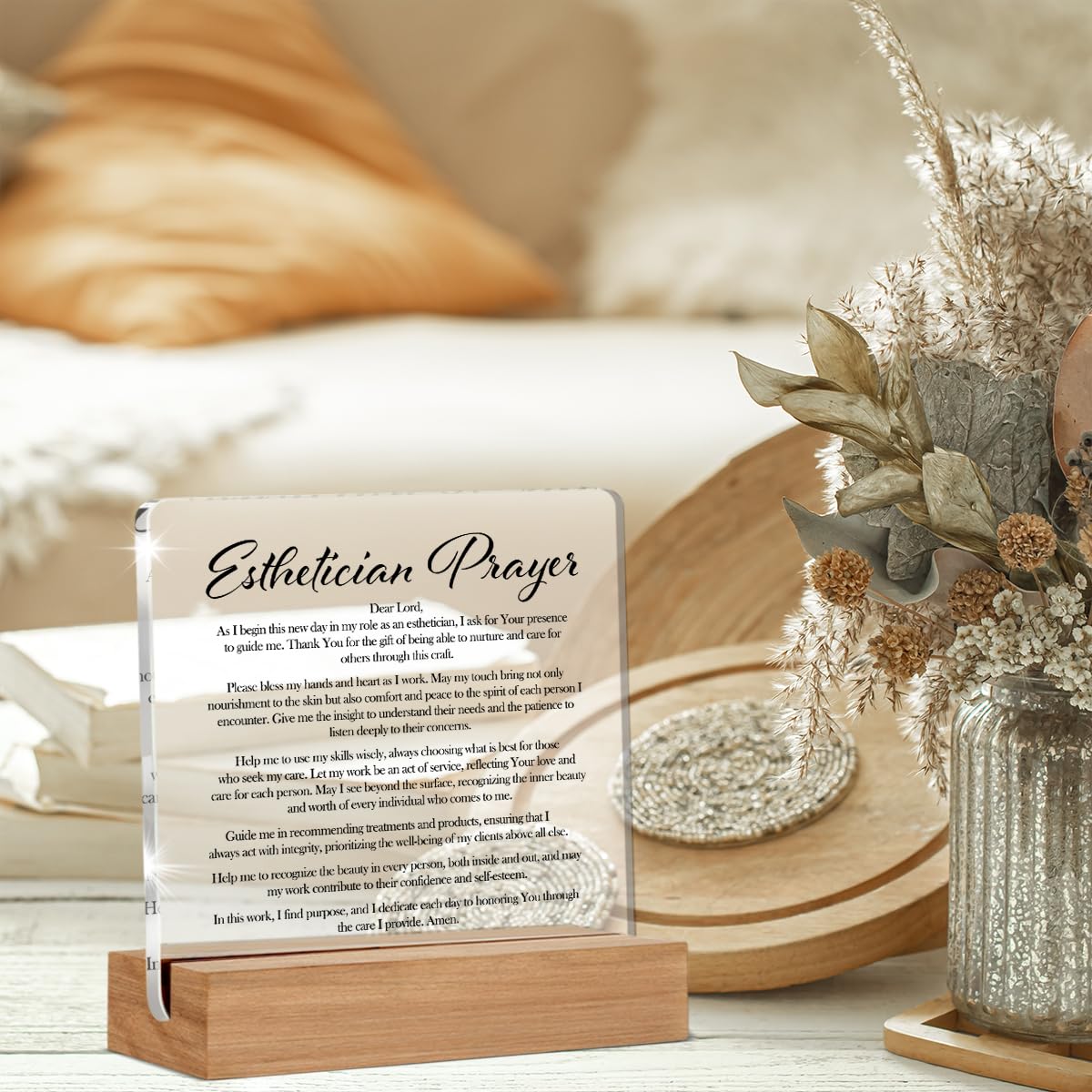 Esthetician Beauty Salon Office Desk Decor, Christian Religious Gifts for Women Beautician Cosmetologist, Esthetician Prayer Acrylic Desk Signs Decor 4 × 4 Inch