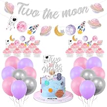 Outer Space Disco Girl Birthday Decorations - Out of This World Happy Party Banner, Cake Topper, Balloon for Galaxy Astronaut Rocket Planets - Baby Shower Supplies