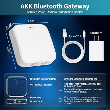 AKK Gateway, Tuya Bluetooth Hub for use with AKK Smart Porch Lights, Work with Smart Life APP and Tuya Smart APP for Remote Control, Voice Control via Alexa & Google Assistant, Works with 2.4GHz Wi-Fi