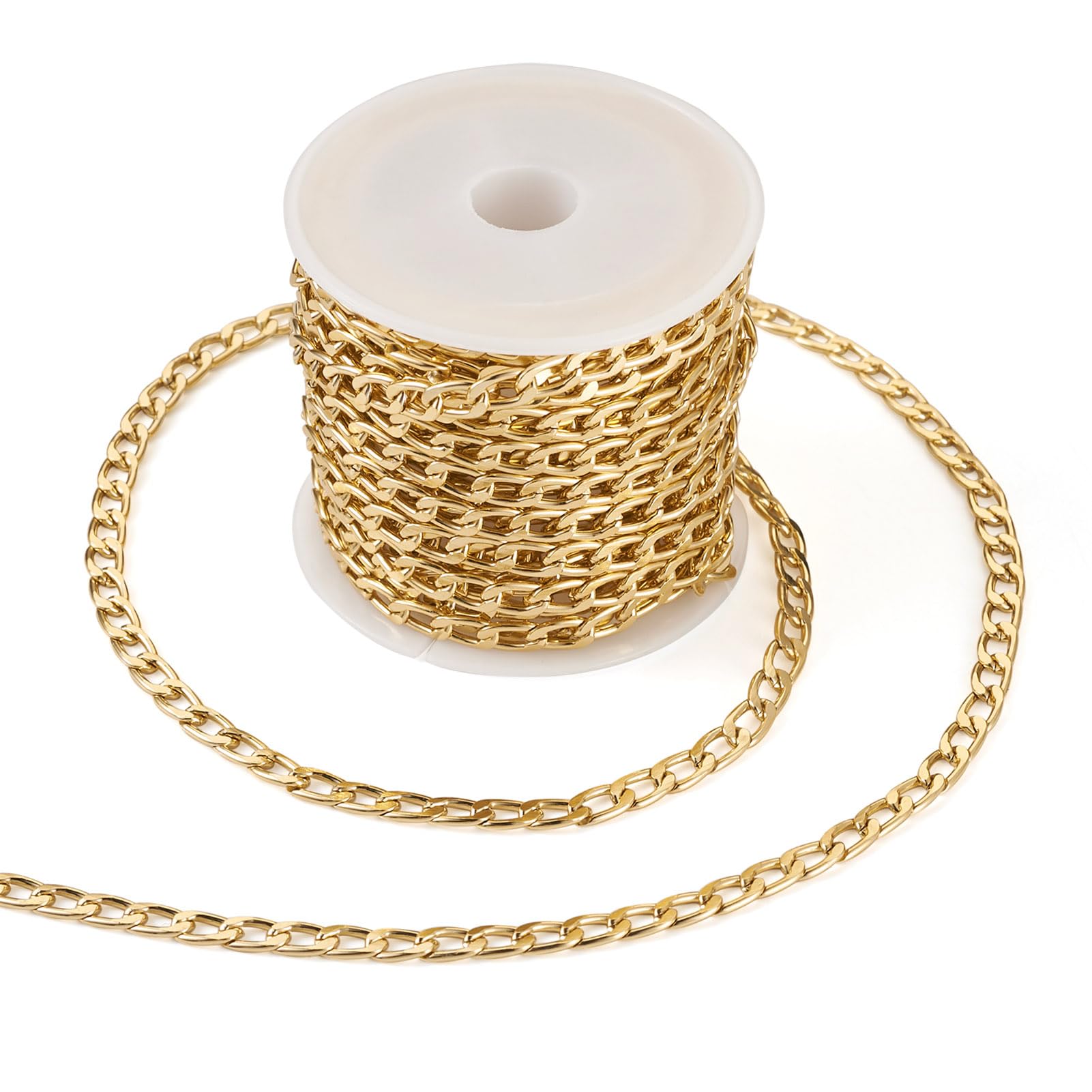Spritewelry 5M Aluminium Curb Chains Golden Plated Unwelded Oval Links Twisted Cable Necklace Chain for Bracelet Jewelry Making 7x4x1.2mm