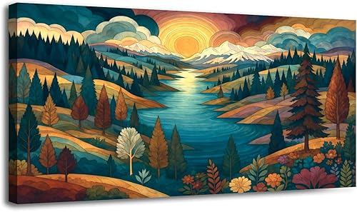 Miniatura 6 de 20"x 40" Canvas Wall Art Vintage Window Landscape Farmhouse Nature Scenery Warm Framed Pictures Painting Print Large Wall Art for Living Room