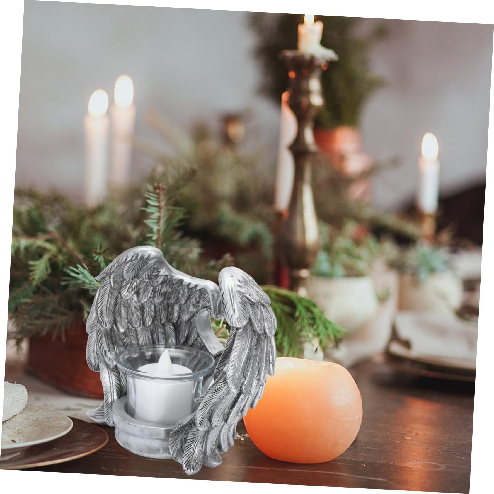 Engelsflügel Kerzenständer aus Kunstharz und Glas, 1 Satz