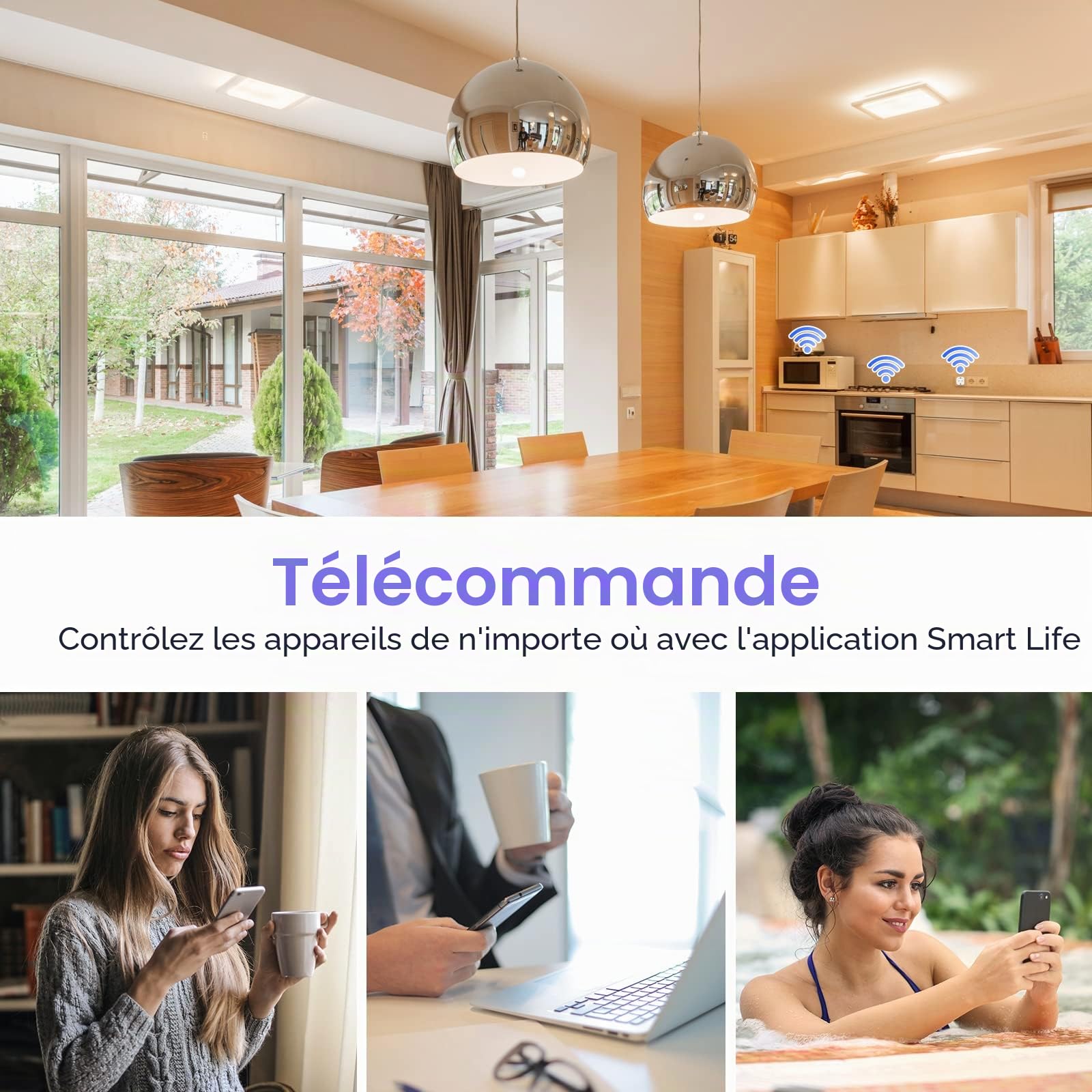 Prise Connectée WiFi 16A Suivi de Consommation ANTELA | Prise Intelligente compatible avec Alexa/Google Home, APP Contrôle, Horaires & Minuterie，4PCs