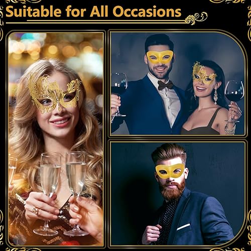 Miniatura 5 de Máscara de máscaras para parejas, elegante juego de máscaras venecianas de metal y cuero, máscaras de Halloween para mujeres y hombres,