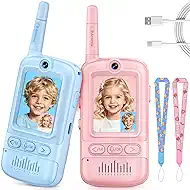 Video Walkie Talkies for Kids, 2 Pack Rechargeable Video Intercom Kids Walkie Talkies, Long Range Two Way Radio with 4 Voice Effects, Kid Indoor Outdoor Toys Birthday Gift for Age 3-12(Blue/Pink)