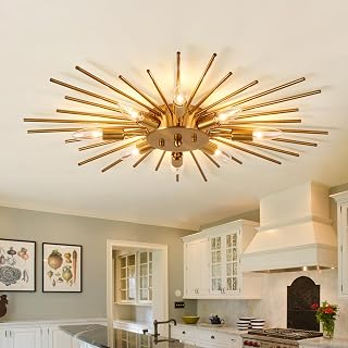 ZGLAOJT 8-Light Semi Flush Mount Ceiling Light - Modern Gold Metal Chandelier for Farmhouse Kitchen Dining Room Bedroom