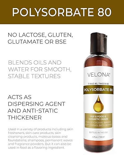 Miniatura 8 de Polysorbate 80 de velona - 8 onzas líquidas  Solubilizante, grado alimenticio y cosmético  Todo natural para cocinar, cuidado de la piel y bombas de