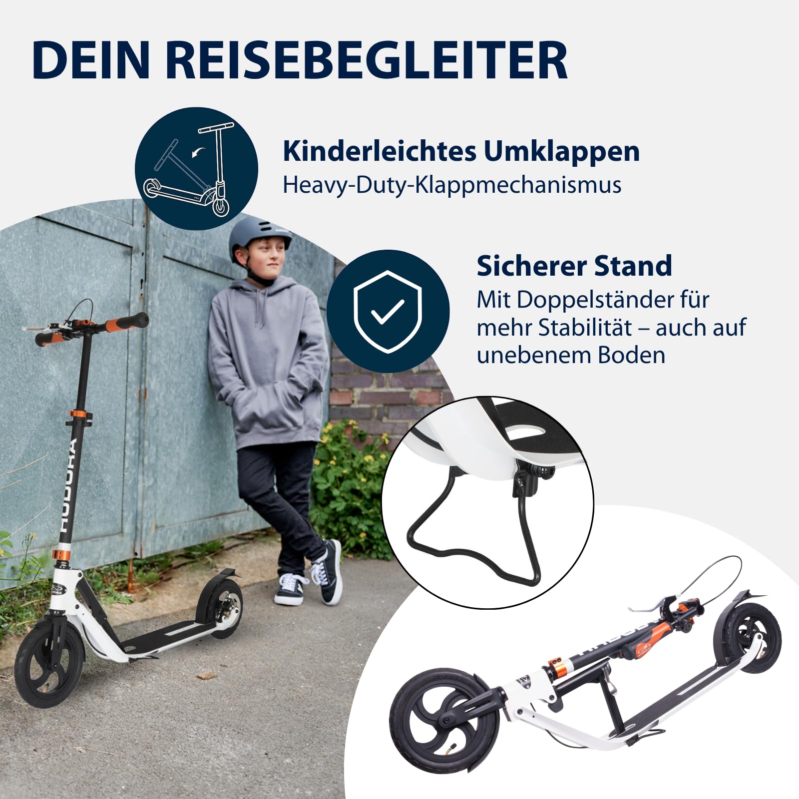 HUDORA BigWheel Air 230 Scooter - Tretroller mit/ohne Handbremse - Stabiler Aluminium-Roller mit Luftbereifung - Höhenverstellbarer Cityroller für bis zu 120kg