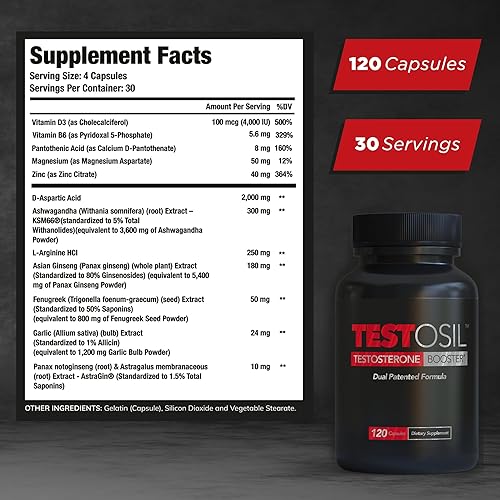 Miniatura 2 de Leading Edge Health Testosil - Suplemento de testosterona para hombres - 120 cápsulas de refuerzo de testosterona con Ashwagandha, fenogreco y ácido