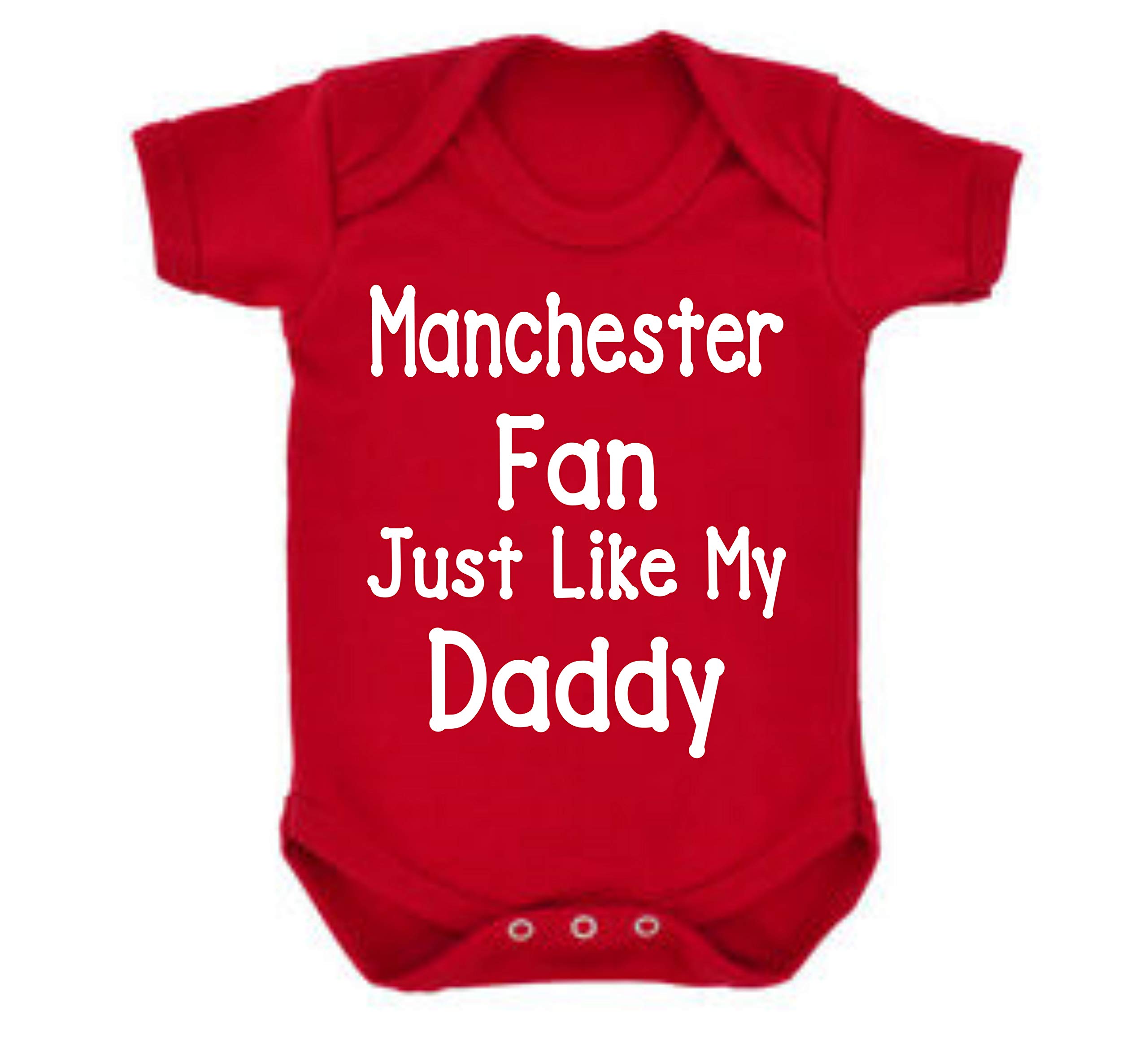 Manchester Just Like Daddy Football Fan Baby Grow Vest Boy Girl Gift Romper Newborn Shower Age 0-3 Months Red